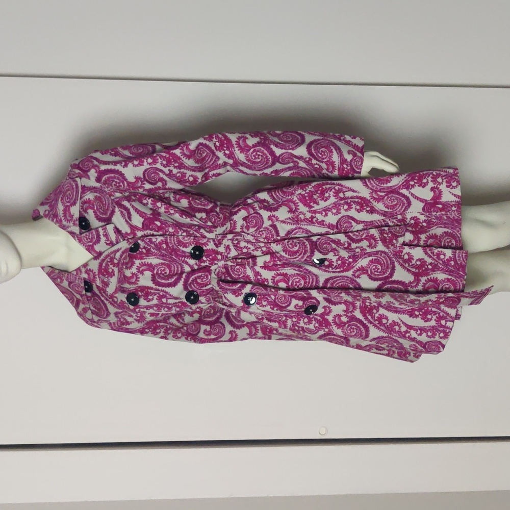 Target Merona Paisley Trench Coat magenta gray sz M